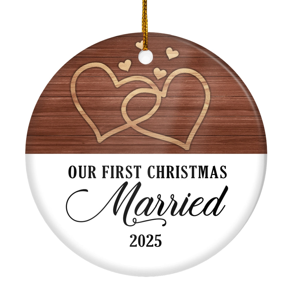 Our First Christmas Married Mr And Mrs 2025 White Brown Wood For Wedding Newlywed Couple 2025 Christmas Tree Ornament | siriusteestore