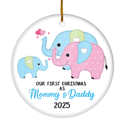 Our First Christmas as Mommy and Daddy 2025 1st Xmas Ornament for New Parents Elephant Mom Dad Newborn Baby Christmas Tree Ornament | siriusteestore