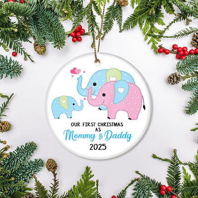 Our First Christmas as Mommy and Daddy 2025 1st Xmas Ornament for New Parents Elephant Mom Dad Newborn Baby Christmas Tree Ornament | siriusteestore