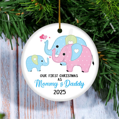 Our First Christmas as Mommy and Daddy 2025 1st Xmas Ornament for New Parents Elephant Mom Dad Newborn Baby Christmas Tree Ornament | siriusteestore