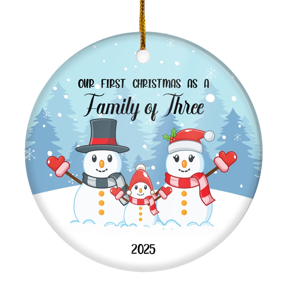 Our First Christmas as a Family of Three 2024 Ornament Snowman Keepsake Gift for New Baby Parents Christmas Tree Ornament | siriusteestore