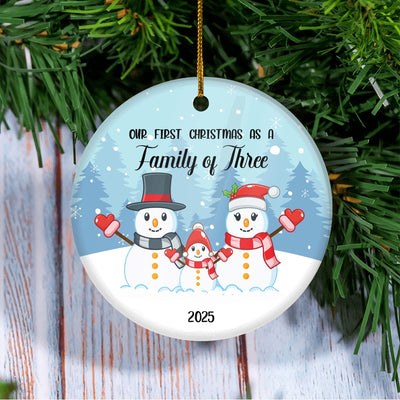 Our First Christmas as a Family of Three 2024 Ornament Snowman Keepsake Gift for New Baby Parents Christmas Tree Ornament | siriusteestore