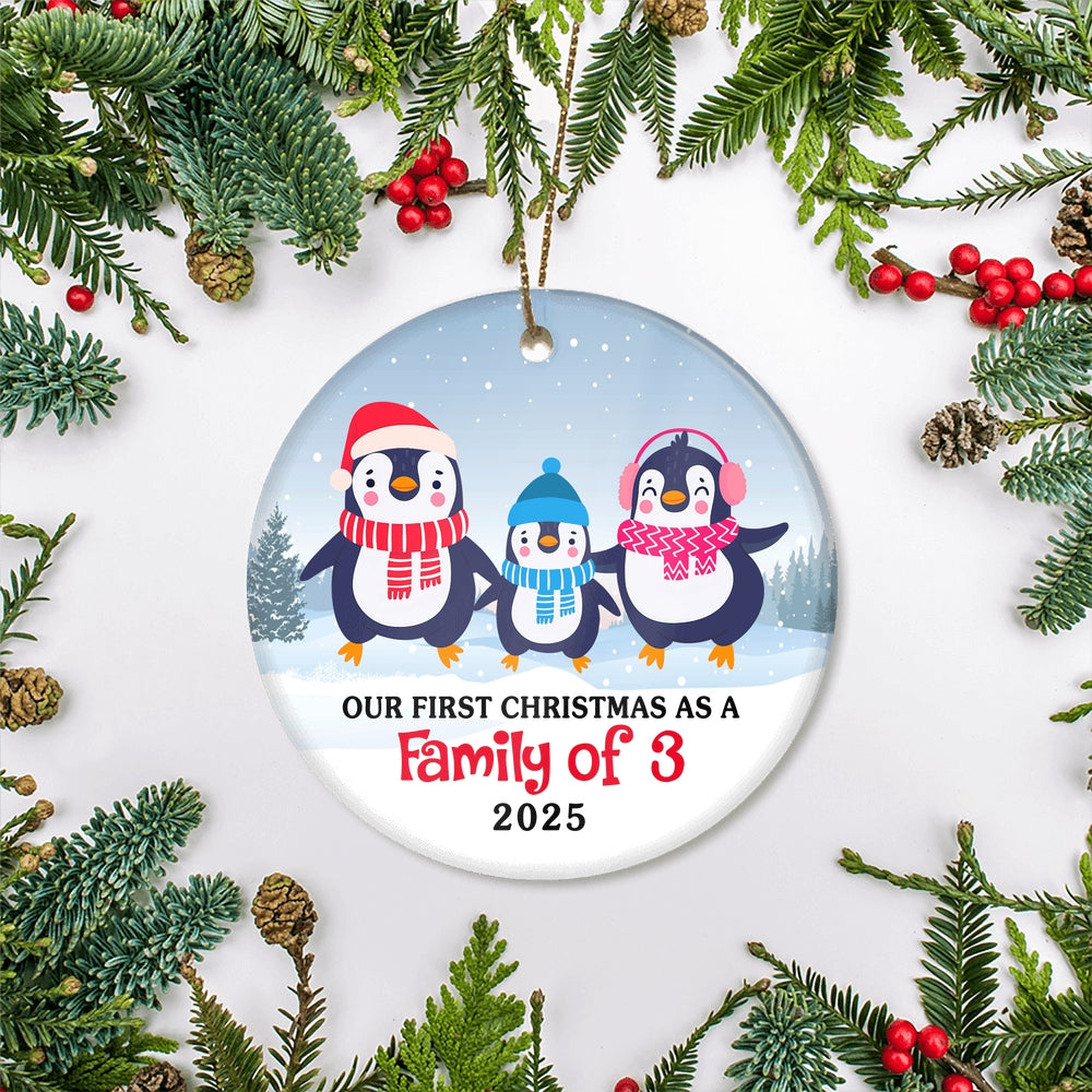 Our First Christmas as a Family of Three Ornament 2024 1st Christmas as Mommy and Daddy New Baby Parents Penguin Gift Christmas Tree Ornament | siriusteestore