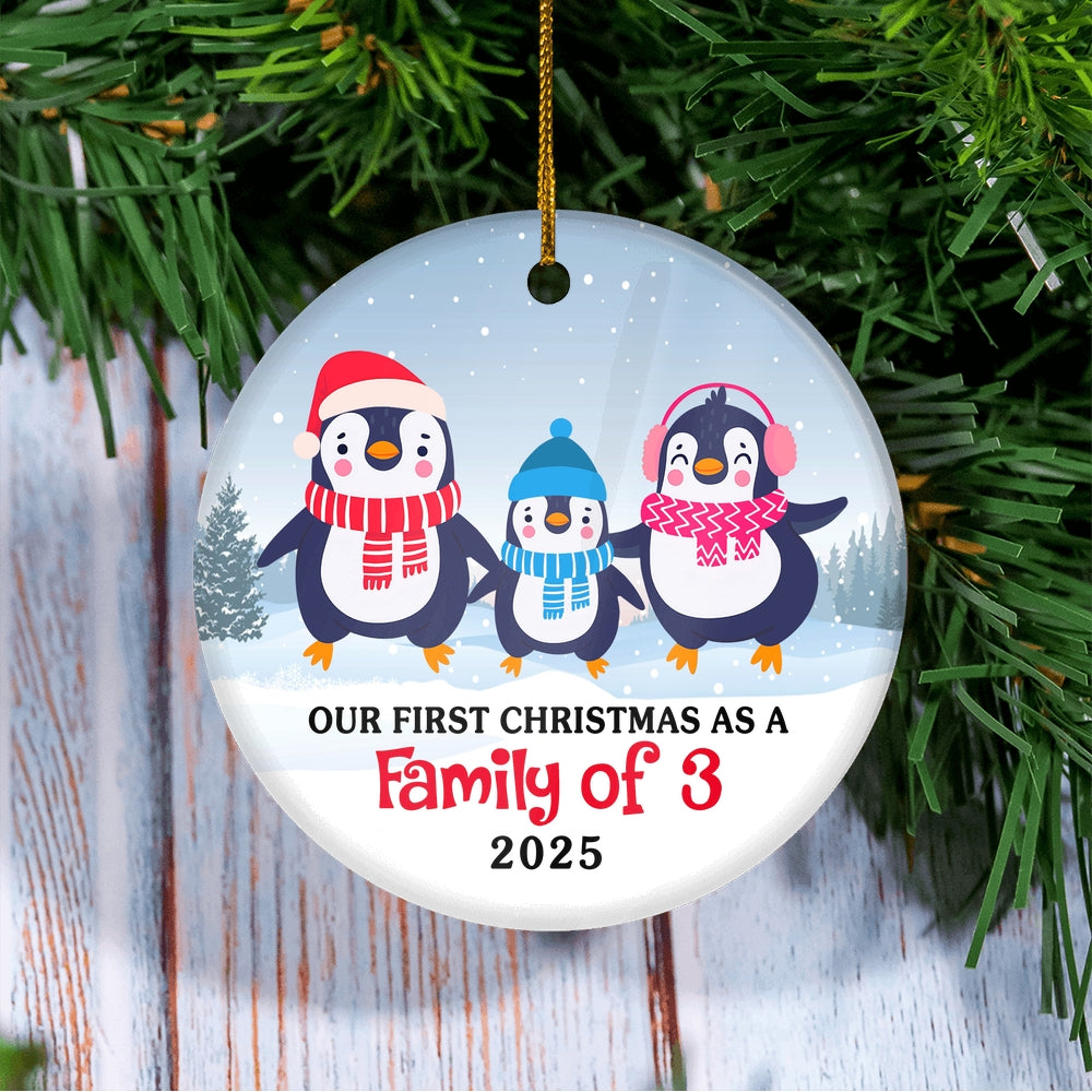 Our First Christmas as a Family of Three Ornament 2024 1st Christmas as Mommy and Daddy New Baby Parents Penguin Gift Christmas Tree Ornament | siriusteestore