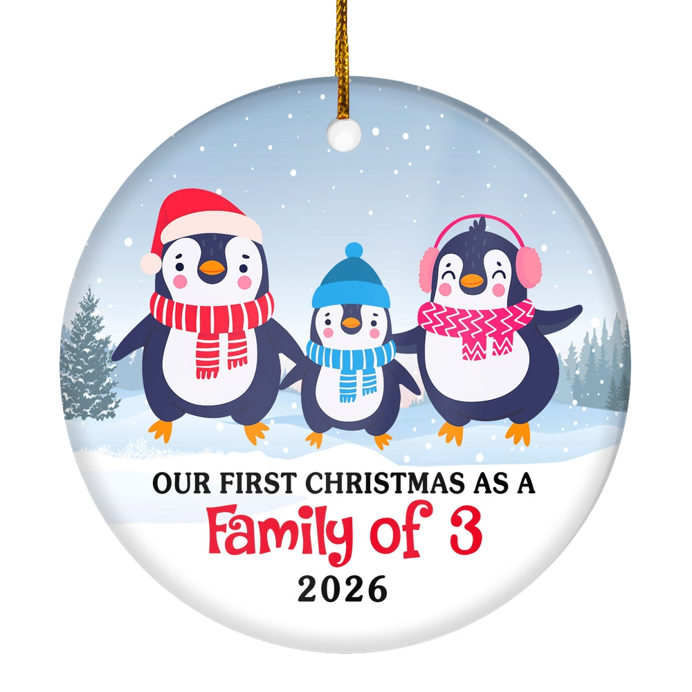 Our First Christmas as a Family of Three Ornament 2025 1st Christmas as Mommy and Daddy New Baby Parents Penguin Gift Ornament | siriusteestore