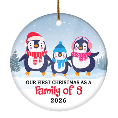 Our First Christmas as a Family of Three Ornament 2025 1st Christmas as Mommy and Daddy New Baby Parents Penguin Gift Ornament | siriusteestore
