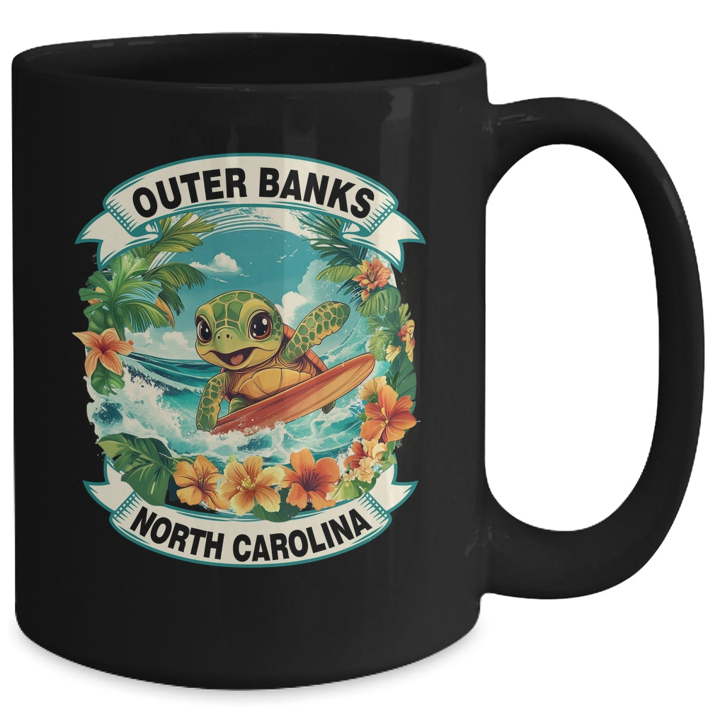 Outer Banks North Carolina Cute Sea Turtle Surfing Summer Vacation Mug | siriusteestore