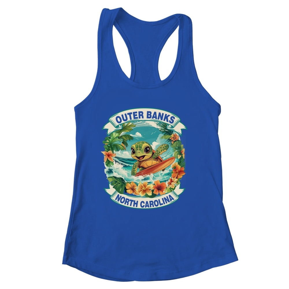 Outer Banks North Carolina Cute Sea Turtle Surfing Summer Vacation Shirt & Tank Top | siriusteestore