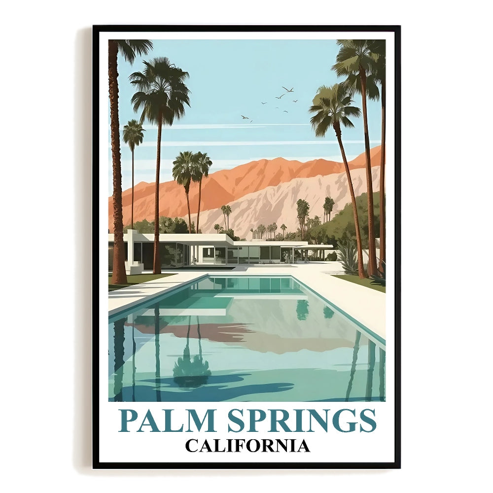 Palm Springs California Wall Art Poster Vintage Travel Retro Design Summer Theme Landscape Print Ideal For Home Decoration Gifts Living Room Office Decor Unframed | siriusteestore