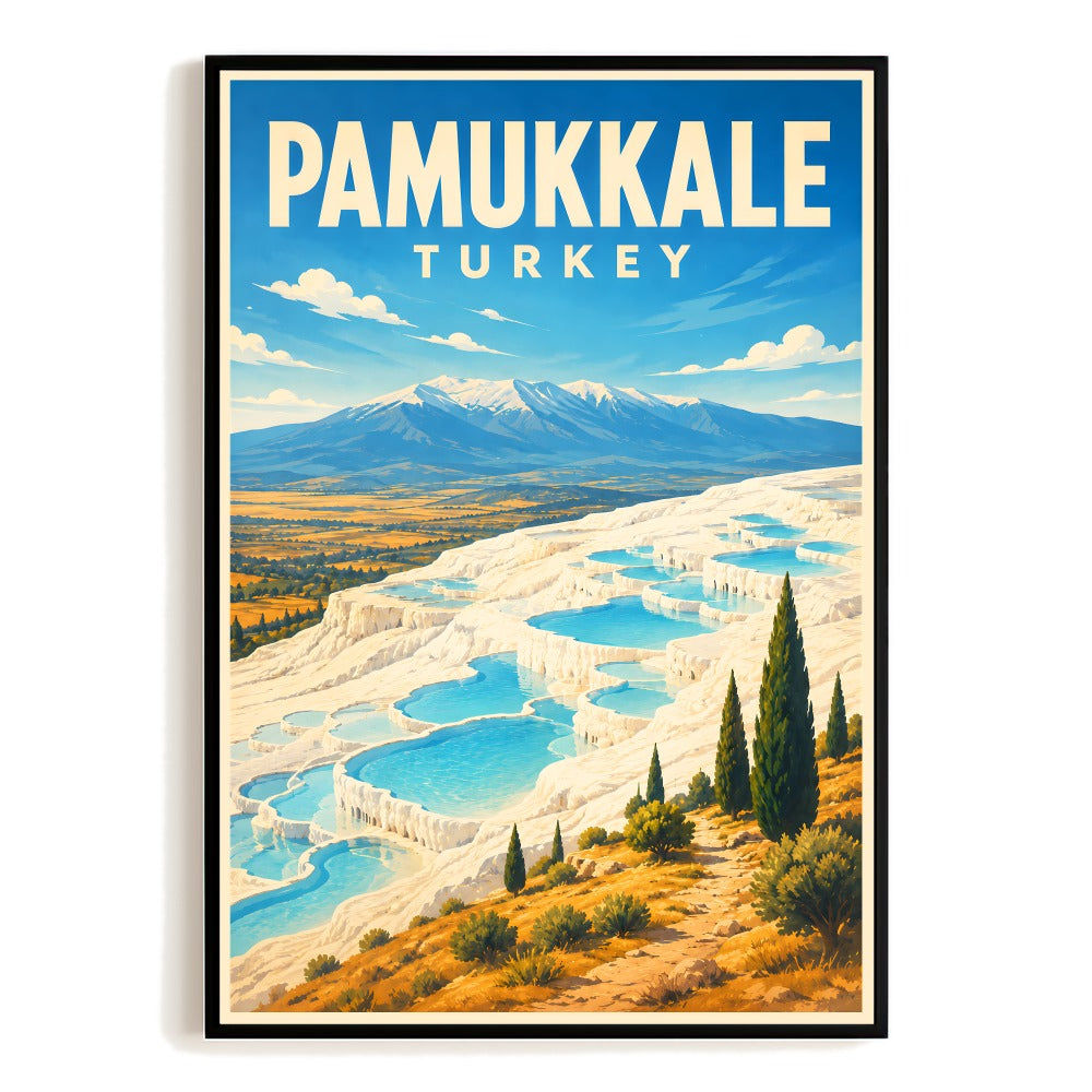 Pamukkale Turkey Travel Poster Turkish Vacation Gifts Mountain Wall Art Vintage Landscape Print Painting Picture For Home Living Room Office Bedroom Decor Unframed | siriusteestore