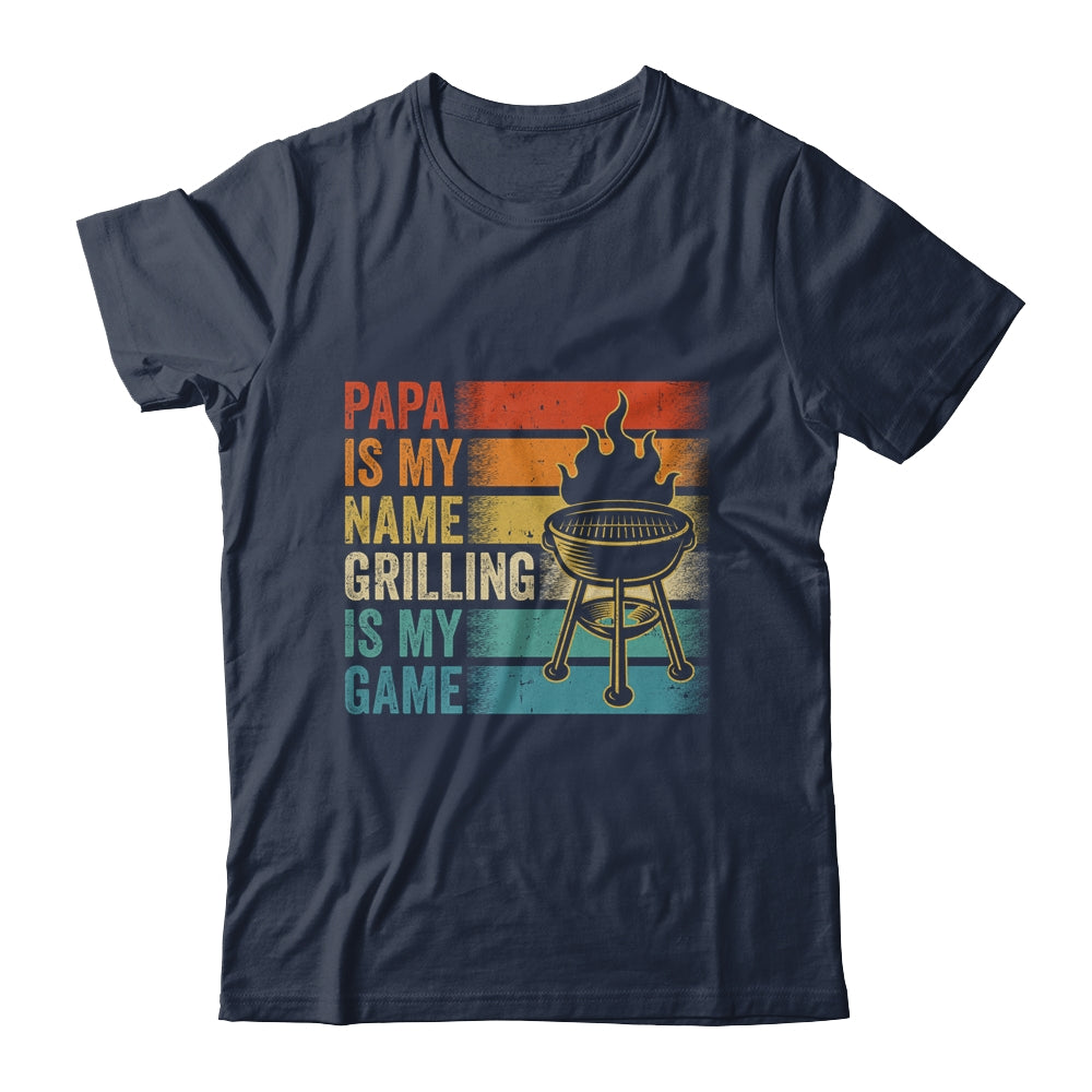 Papa Is My Name Grilling Is My Game BBQ Fathers Day Vintage Shirt & Hoodie | siriusteestore