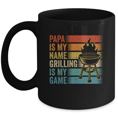 Papa Is My Name Grilling Is My Game BBQ Fathers Day Vintage Mug | siriusteestore