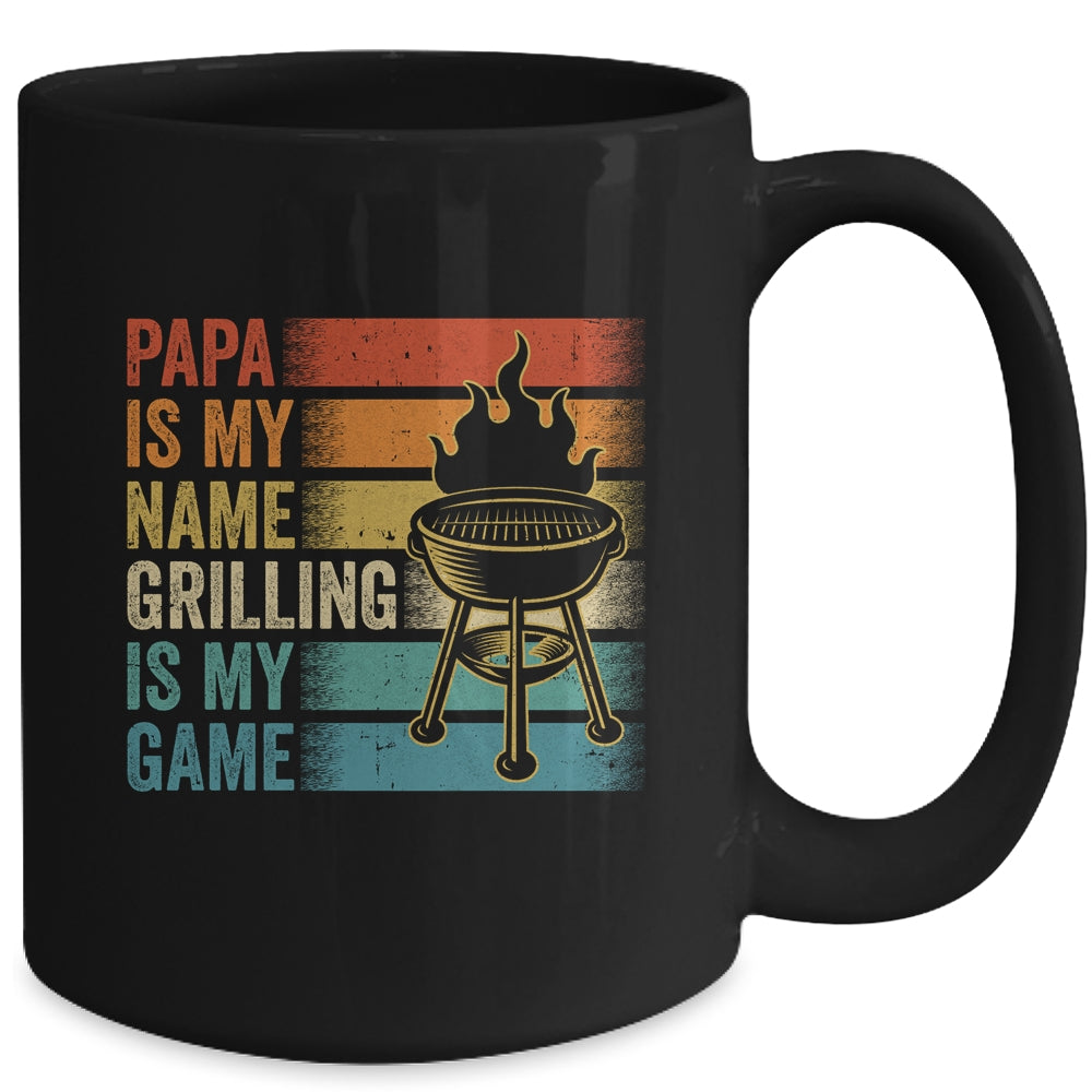 Papa Is My Name Grilling Is My Game BBQ Fathers Day Vintage Mug | siriusteestore