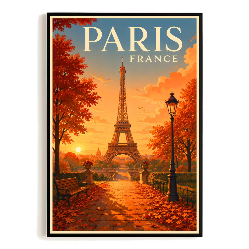 Paris France Eiffel Tower Autumn Travel Poster Retrp Paris Cityscape Vintage Landscape Wall Art Decor For Home Living Room Office Bedroom Souvenir Unframed | siriusteestore