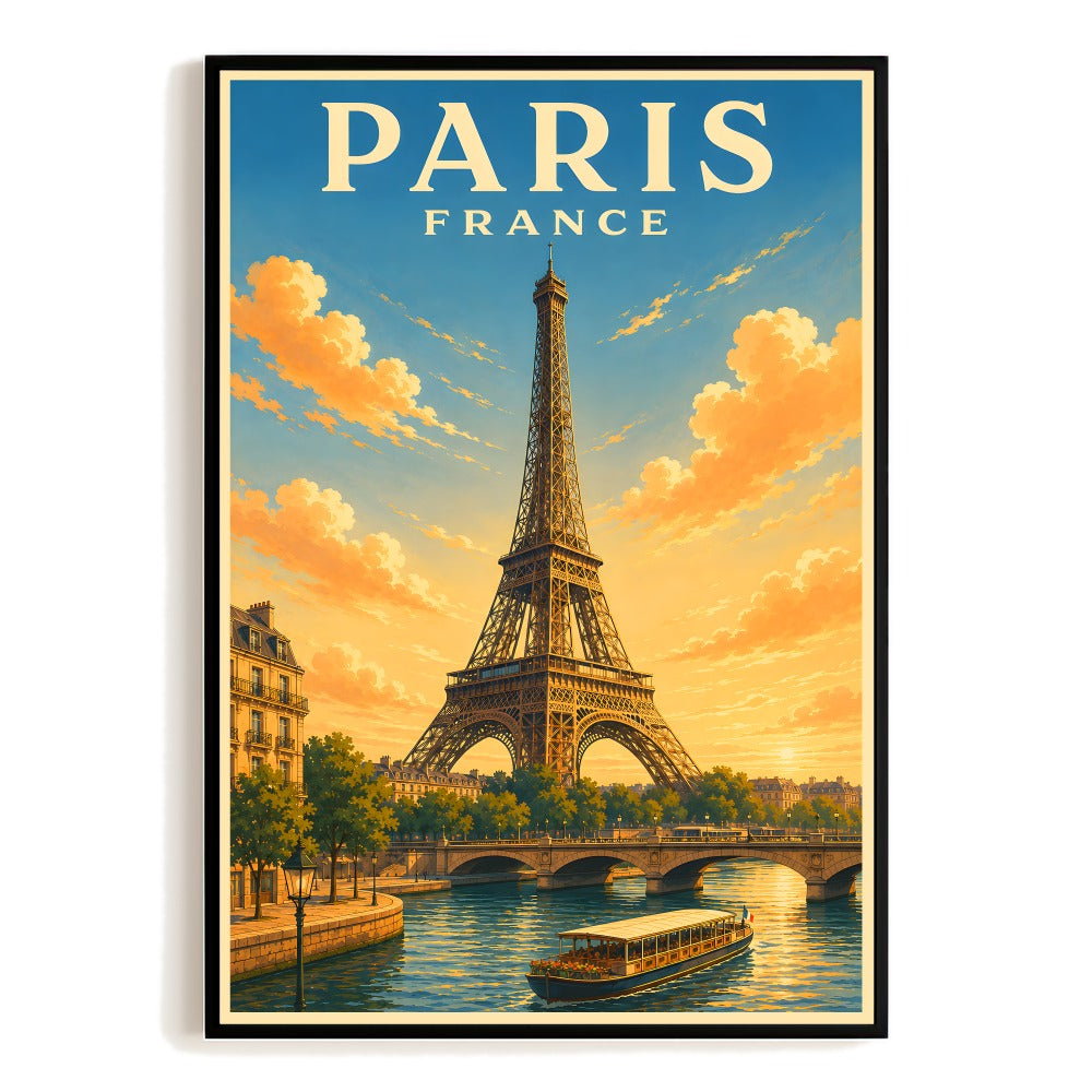 Paris France Eiffel Tower Travel Poster Souvenir Vintage Retro Wall Art Landscape Print Painting Picture Ideal For Home Living Room Office Bedroom Decor Unframed | siriusteestore