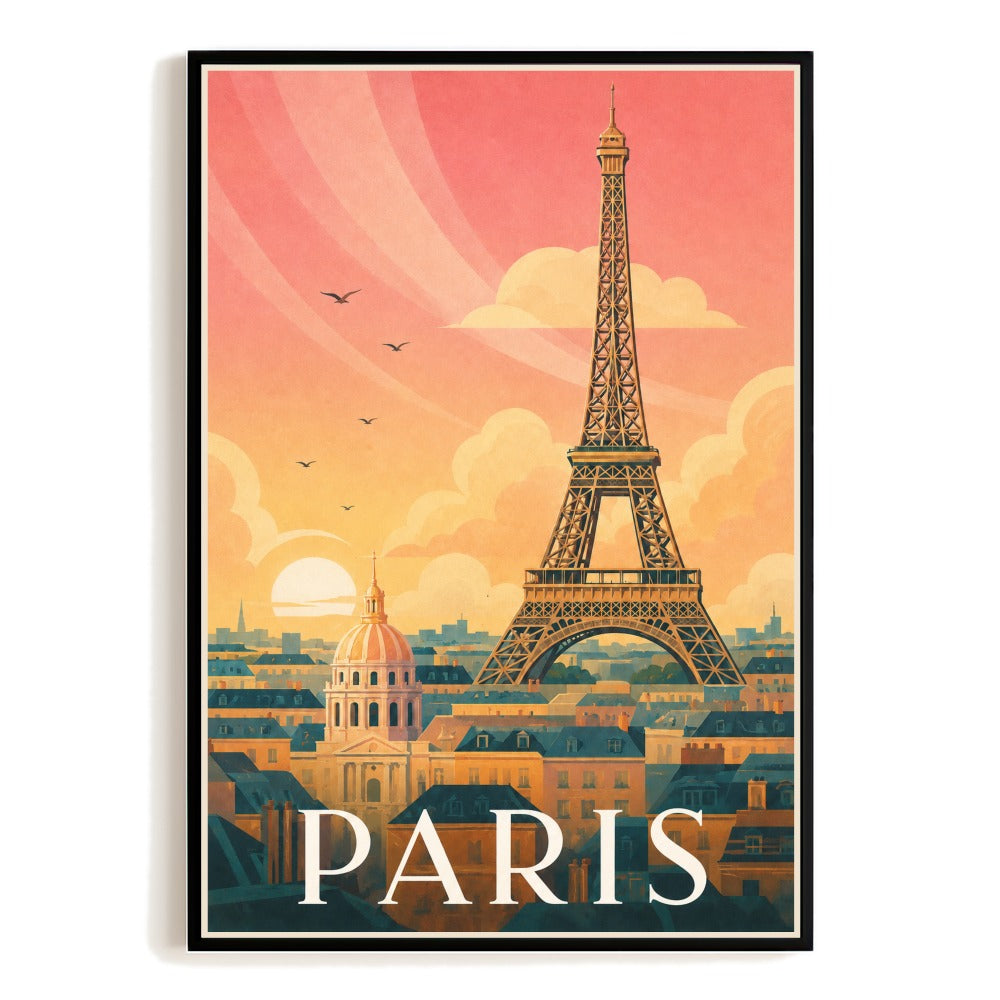 Paris France Eiffel Tower Travel Poster Vintage Sunset Wall Art Decor Landscape Print Painting Ideal For Home Living Room Office Bedroom Kitchen Decor Unframed | siriusteestore