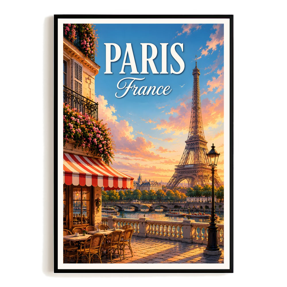 Paris France Eiffel Tower Vintage Travel Poster Retro Europe Cityscape Landscape Wall Art Decor Print Painting Ideal For Home Living Room Office Bedroom Unframed | siriusteestore