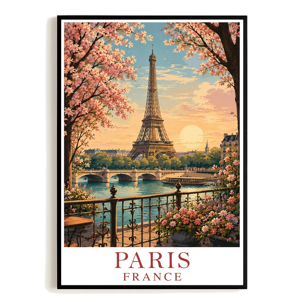 Paris France Vintage Travel Poster Eiffel Tower Sunset Gifts Landscape Wall Art Decor Souvenir Print Painting Ideal For Family Home Living Room Office Bedroom Unframed | siriusteestore