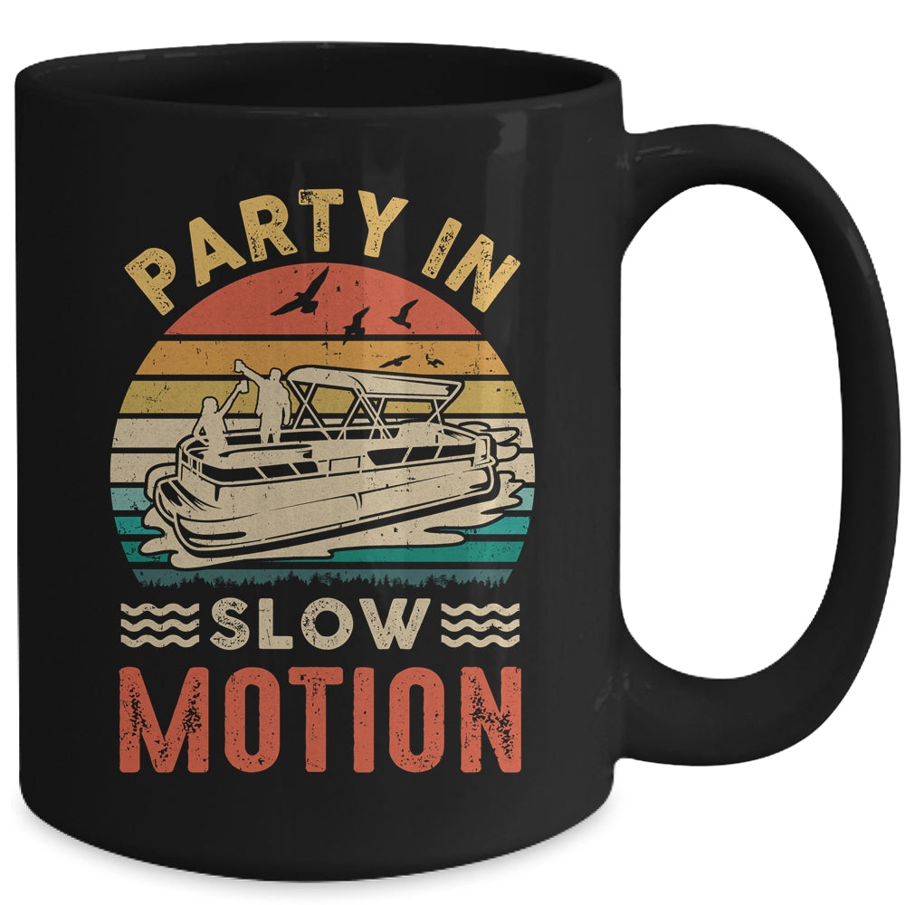 Party In Slow Motion Pontoon Boat Pontooning Boating Retro Mug | siriusteestore