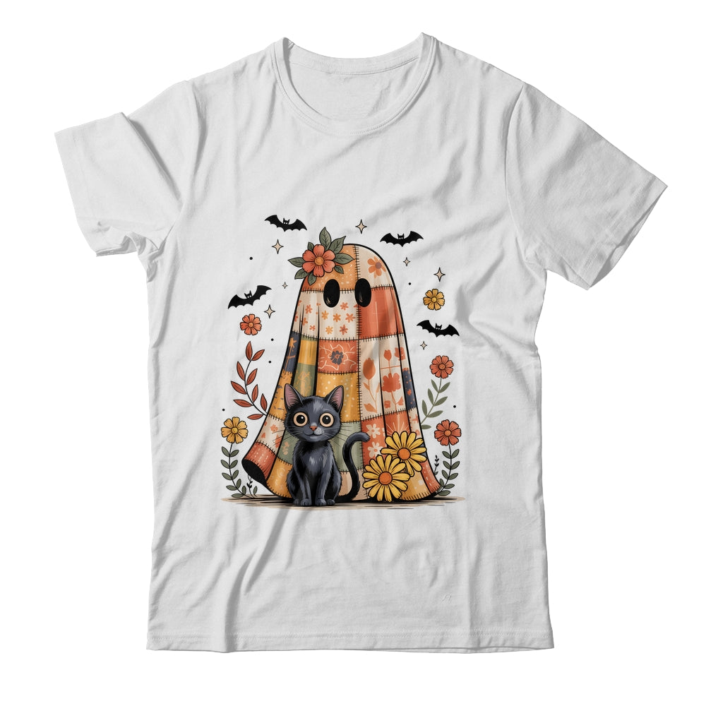 Patchwork Halloween Ghost And Cat Png Retro Spooky Floral Shirt & Sweatshirt | siriusteestore