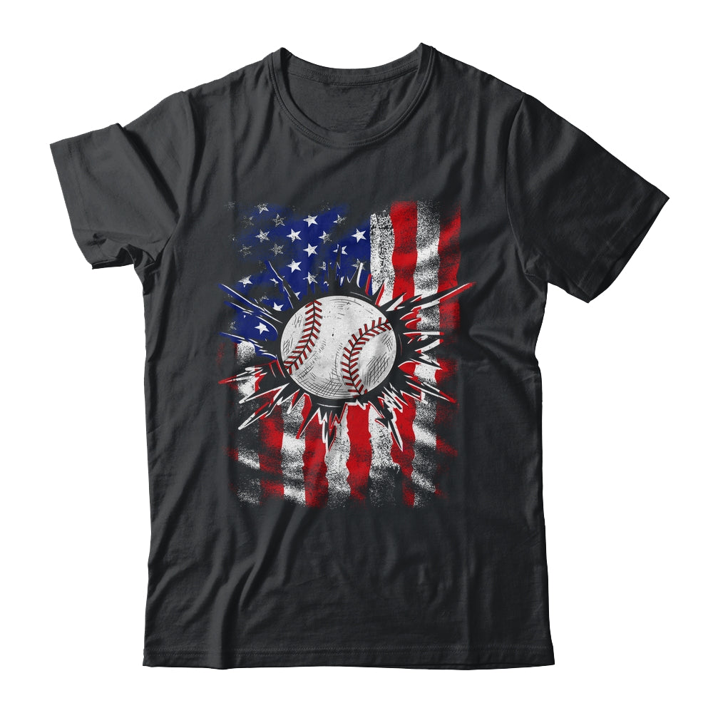 Patriotic Baseball 4th Of July Men USA American Flag Boys Shirt & Hoodie | siriusteestore