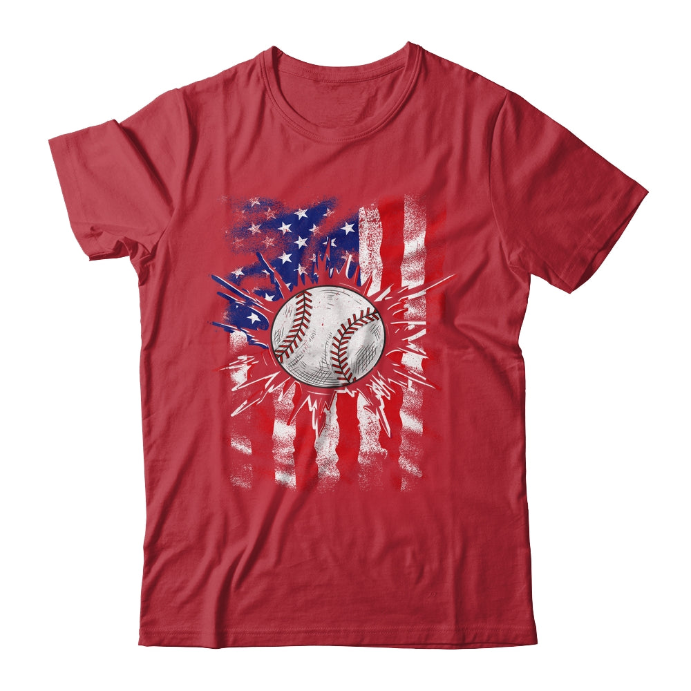 Patriotic Baseball 4th Of July Men USA American Flag Boys Shirt & Hoodie | siriusteestore