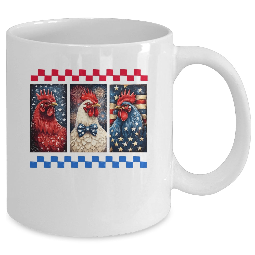 Patriotic Chicken 4th July Rooster American Flag Farmhouse Mug | siriusteestore