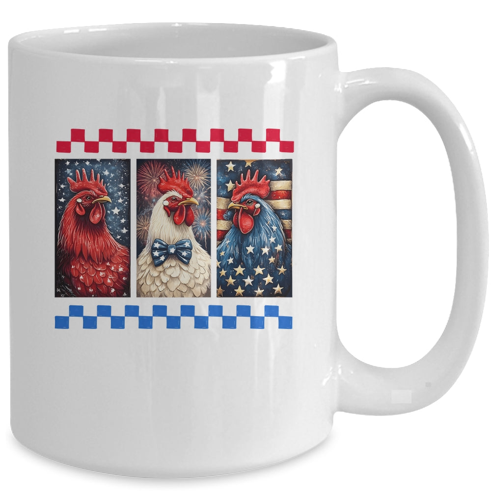 Patriotic Chicken 4th July Rooster American Flag Farmhouse Mug | siriusteestore