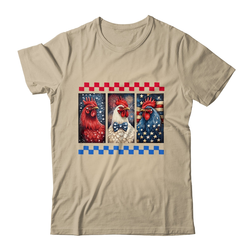 Patriotic Chicken 4th July Rooster American Flag Farmhouse Shirt & Tank Top | siriusteestore