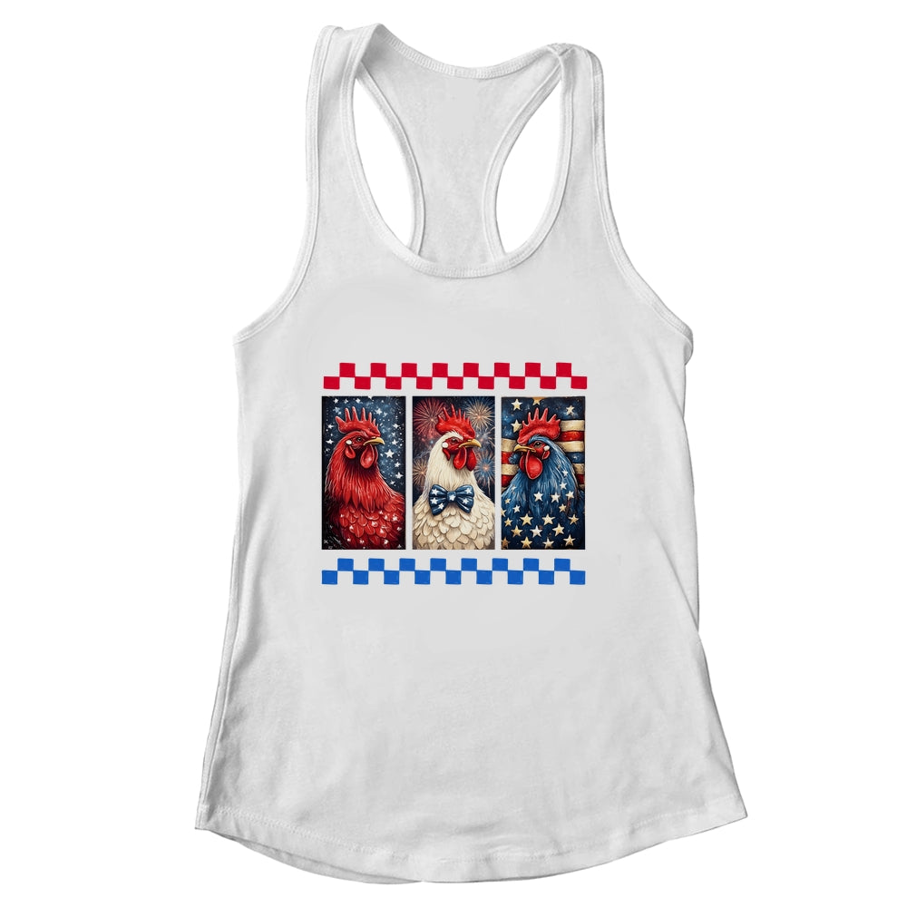 Patriotic Chicken 4th July Rooster American Flag Farmhouse Shirt & Tank Top | siriusteestore