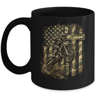 Patriotic Dirt Bike Camo American Flag Christian Motocross Mug | siriusteestore