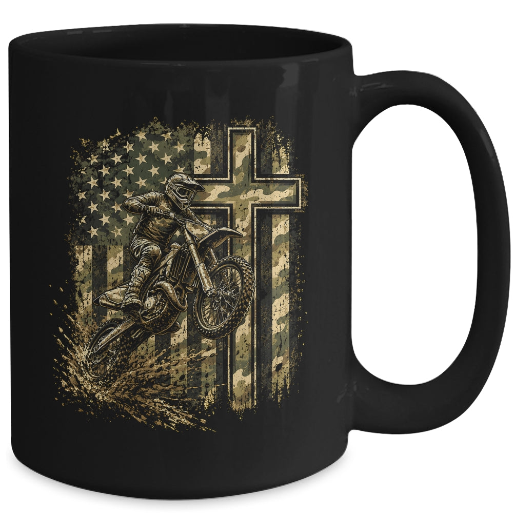 Patriotic Dirt Bike Camo American Flag Christian Motocross Mug | siriusteestore