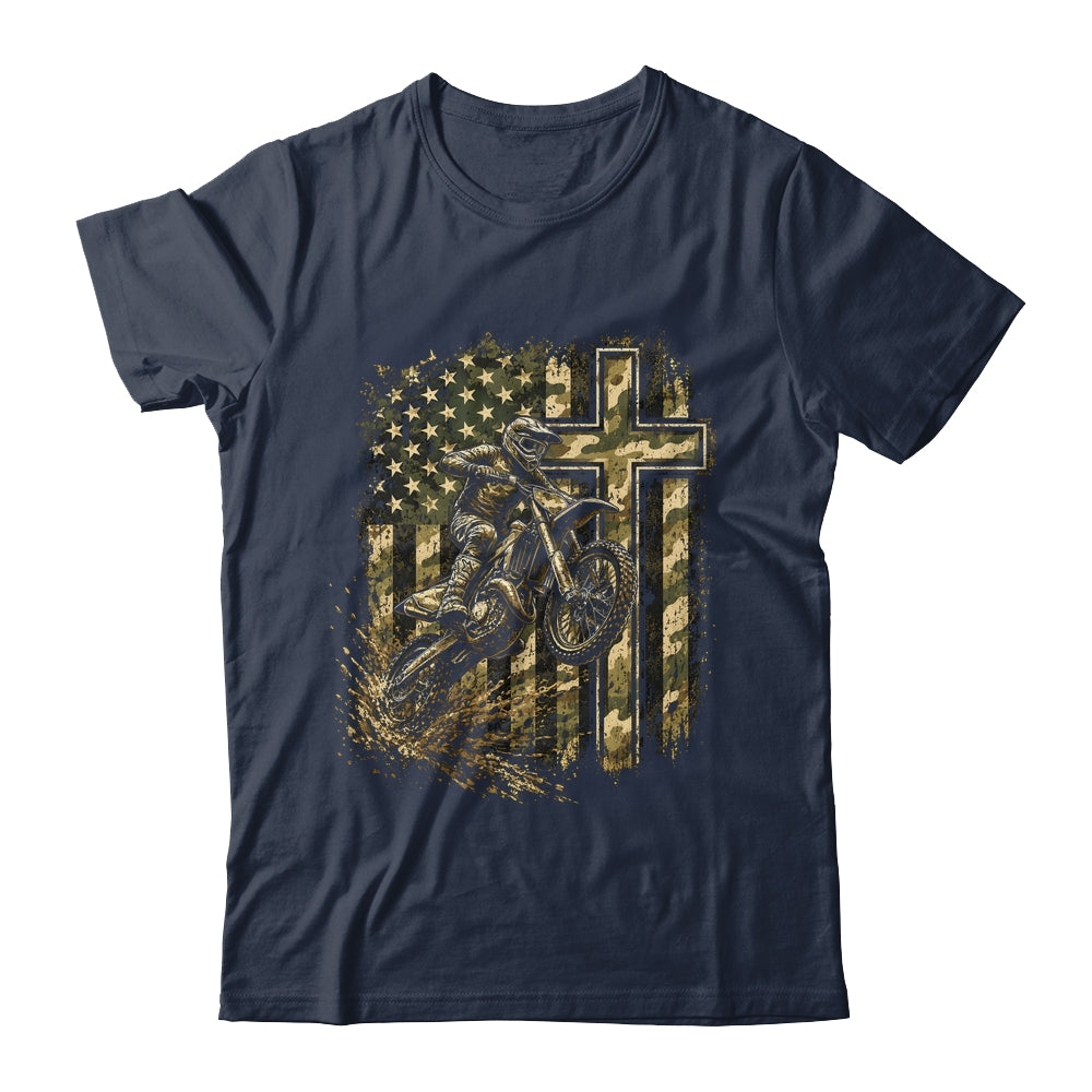 Patriotic Dirt Bike Camo American Flag Christian Motocross Shirt & Hoodie | siriusteestore