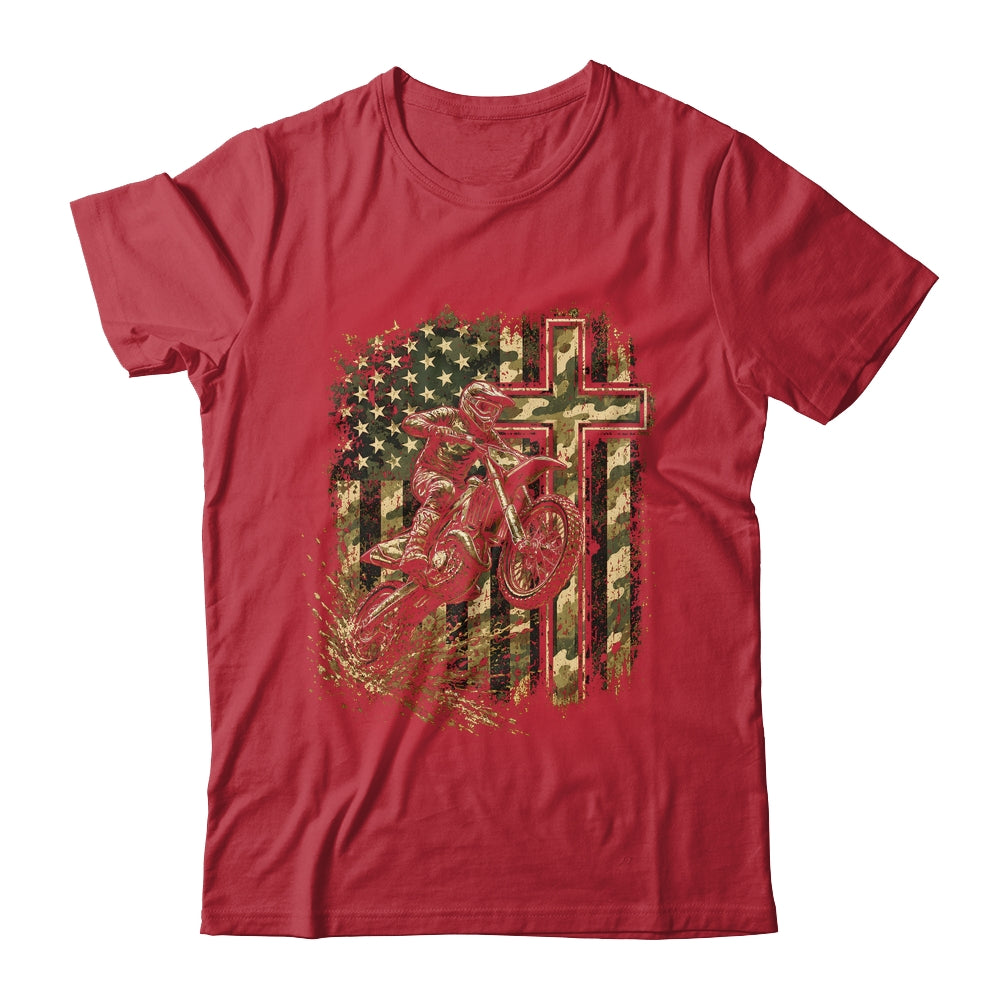 Patriotic Dirt Bike Camo American Flag Christian Motocross Shirt & Hoodie | siriusteestore