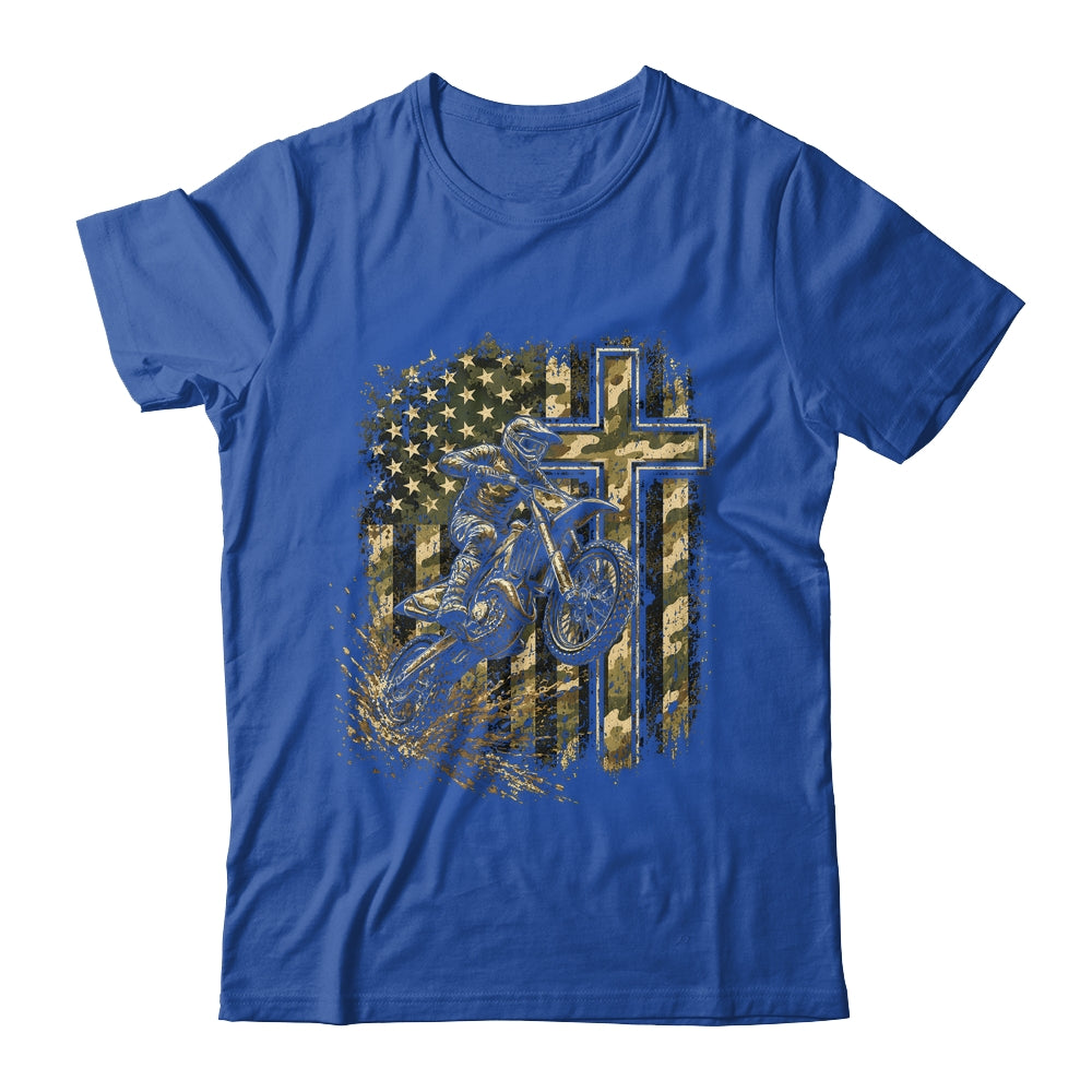 Patriotic Dirt Bike Camo American Flag Christian Motocross Shirt & Hoodie | siriusteestore