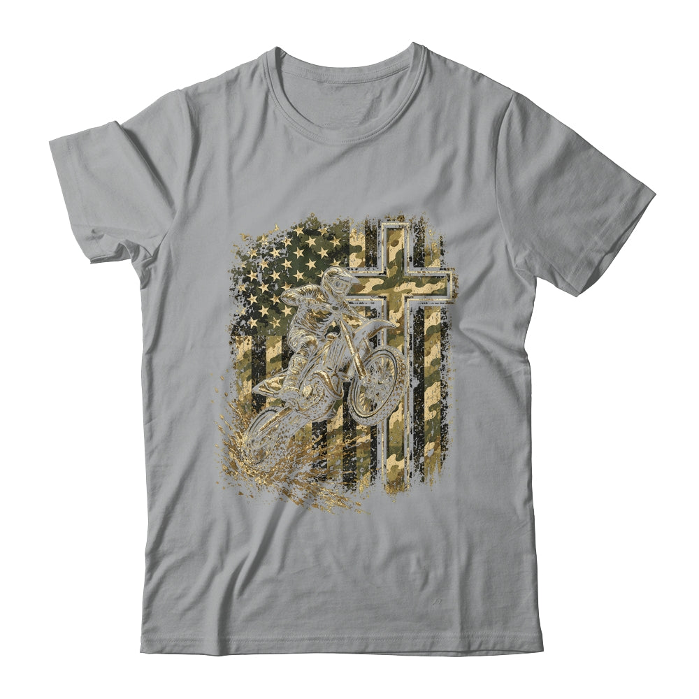 Patriotic Dirt Bike Camo American Flag Christian Motocross Shirt & Hoodie | siriusteestore