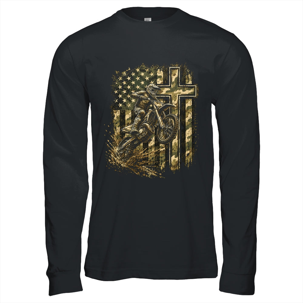 Patriotic Dirt Bike Camo American Flag Christian Motocross Shirt & Hoodie | siriusteestore