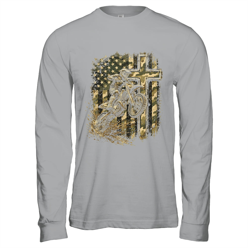 Patriotic Dirt Bike Camo American Flag Christian Motocross Shirt & Hoodie | siriusteestore