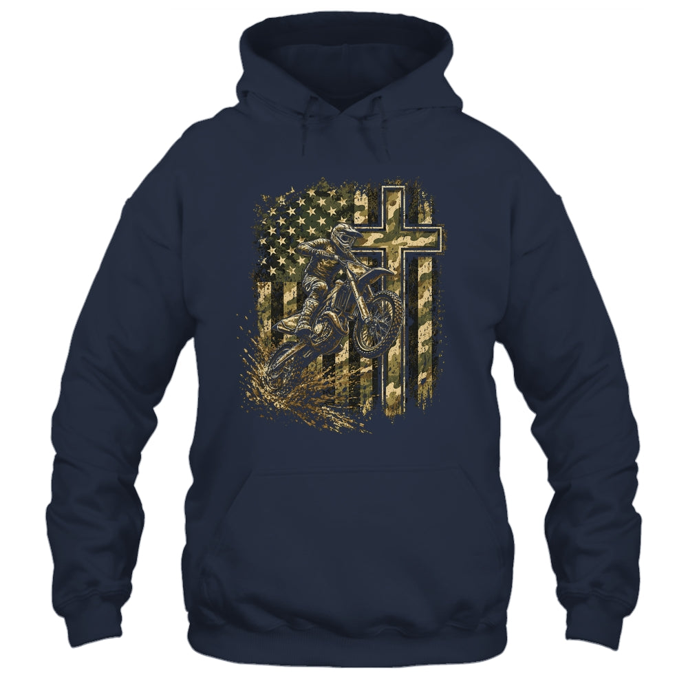 Patriotic Dirt Bike Camo American Flag Christian Motocross Shirt & Hoodie | siriusteestore