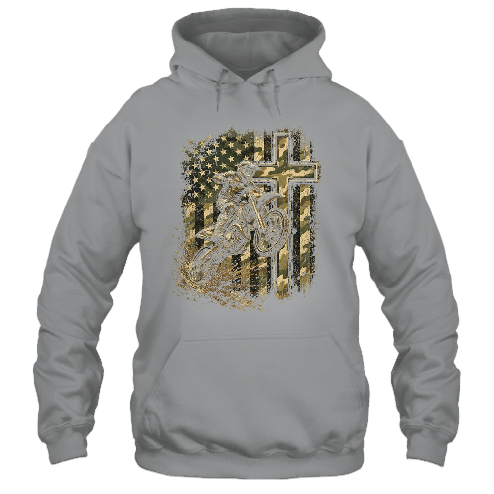 Patriotic Dirt Bike Camo American Flag Christian Motocross Shirt & Hoodie | siriusteestore