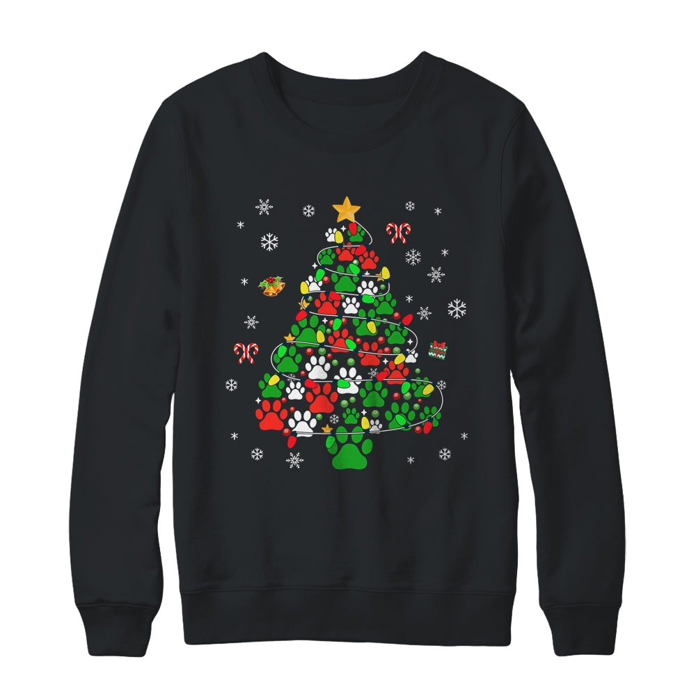Paws Print Christmas Tree Dog Or Cat With Santa Lights Shirt & Sweatshirt | siriusteestore
