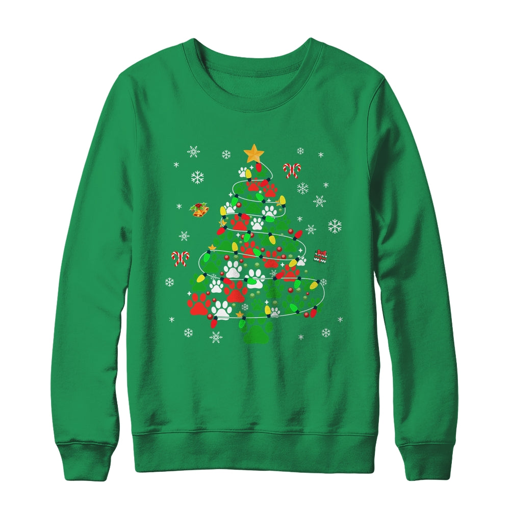 Paws Print Christmas Tree Dog Or Cat With Santa Lights Shirt & Sweatshirt | siriusteestore