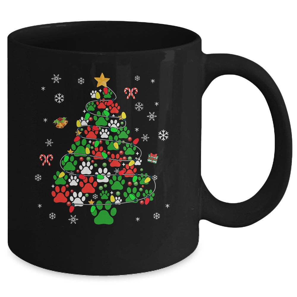Paws Print Christmas Tree Dog Or Cat With Santa Lights Mug | siriusteestore