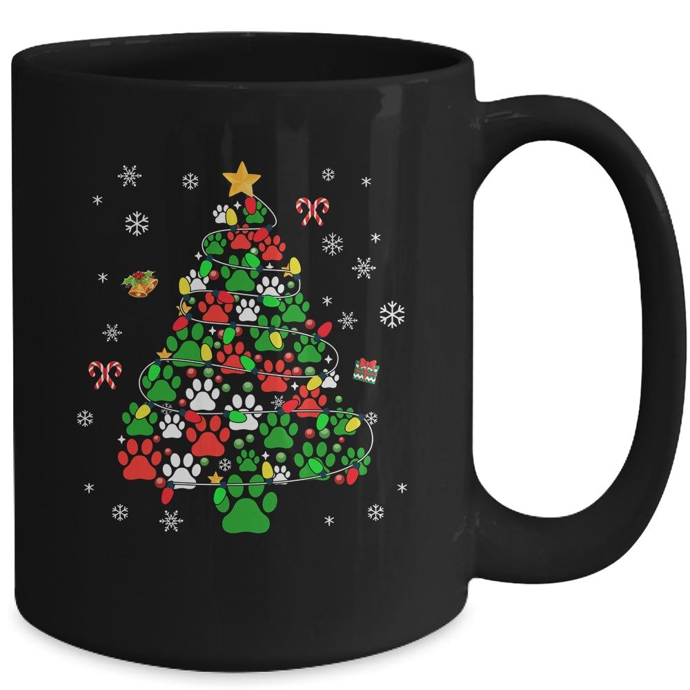 Paws Print Christmas Tree Dog Or Cat With Santa Lights Mug | siriusteestore