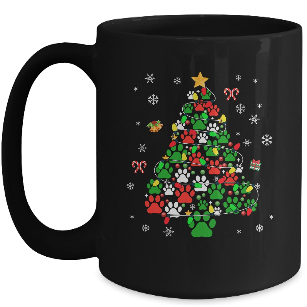 Paws Print Christmas Tree Dog Or Cat With Santa Lights Mug | siriusteestore