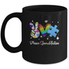 Peace Love Autism Puzzle In April We Wear Blue For Autism Mug | siriusteestore