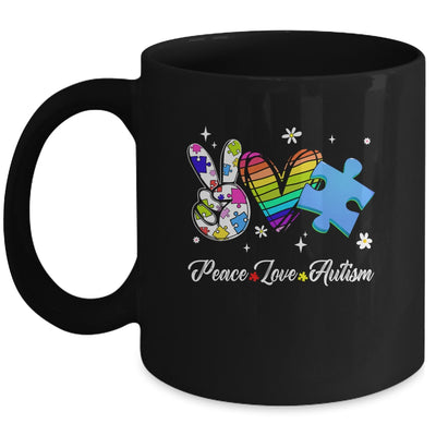 Peace Love Autism Puzzle In April We Wear Blue For Autism Mug | siriusteestore