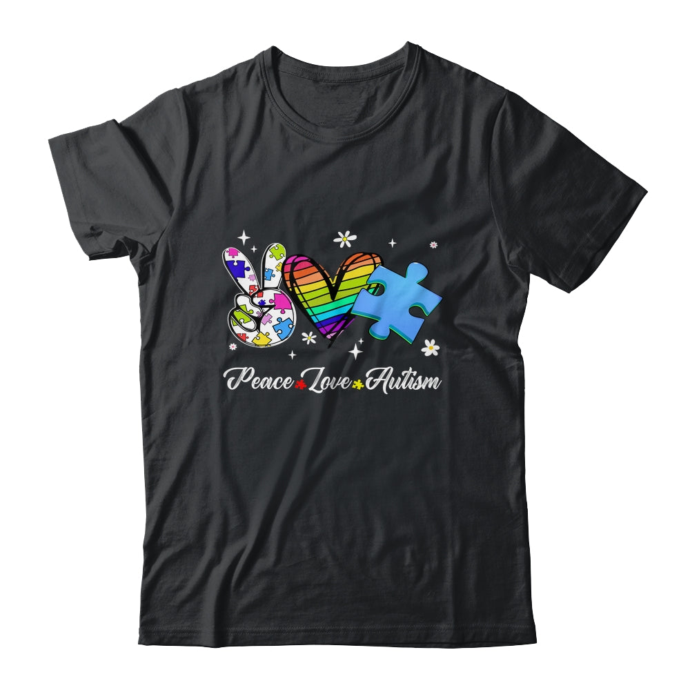 Peace Love Autism Puzzle In April We Wear Blue For Autism Shirt & Hoodie | siriusteestore
