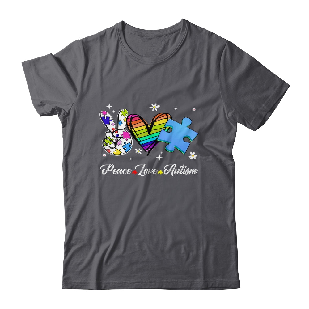Peace Love Autism Puzzle In April We Wear Blue For Autism Shirt & Hoodie | siriusteestore