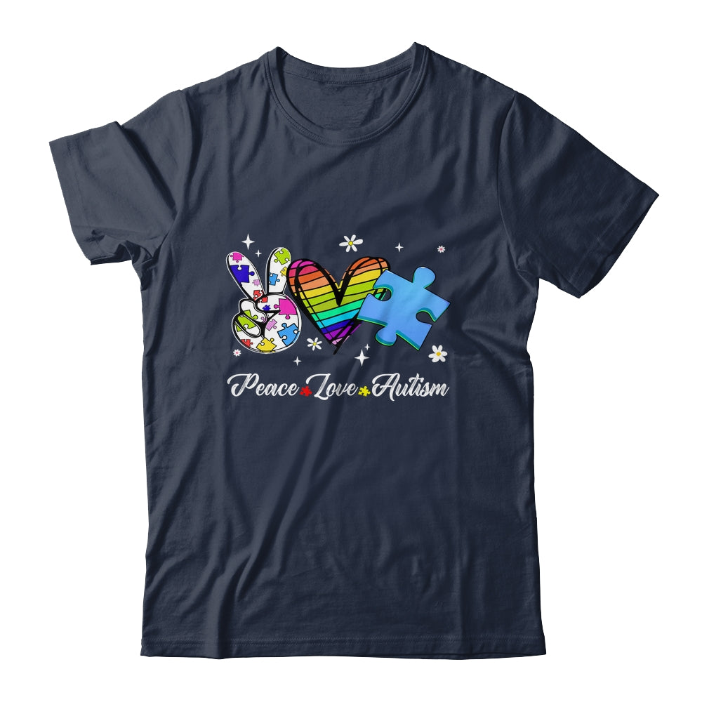 Peace Love Autism Puzzle In April We Wear Blue For Autism Shirt & Hoodie | siriusteestore